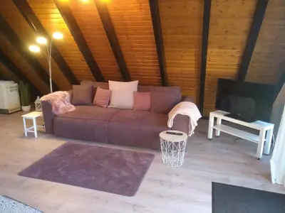 Ein Sitzbereich in der Unterkunft Ferienhaus Freilingen 184