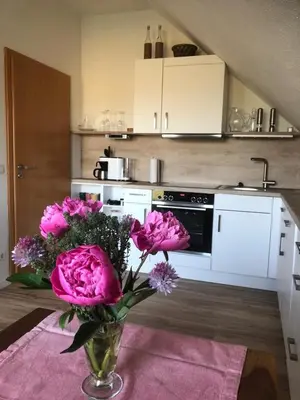 Küche/Küchenzeile in der Unterkunft Ferienwohnung auf dem Maifeld