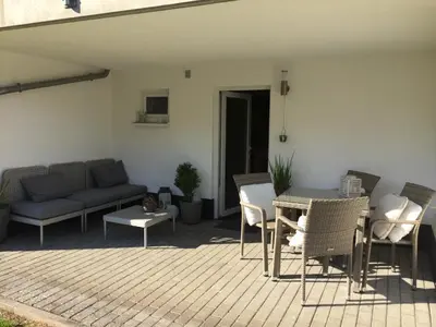 Ein Sitzbereich in der Unterkunft Appartment Simmertal