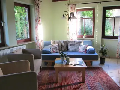 Ein Sitzbereich in der Unterkunft Ferienhaus an der Austwies