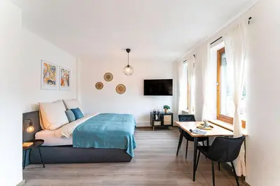 Ein Bett oder Betten in einem Zimmer der Unterkunft Deluxe Studio, PS4, Parken, Netflix, Klinikum