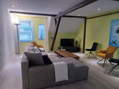 Ein Sitzbereich in der Unterkunft Luxus Ferienhaus Janina