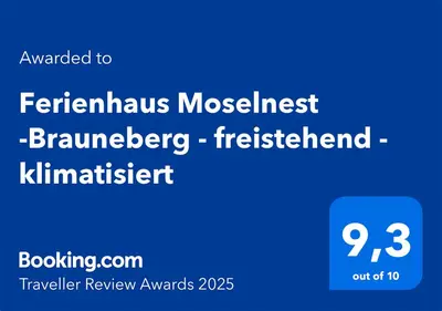 Ein Zertifikat, Auszeichnung, Logo oder anderes Dokument, das in der Unterkunft Ferienhaus Moselnest -Brauneberg - freistehend - klimatisiert ausgestellt ist