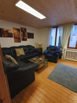 Ein Sitzbereich in der Unterkunft Ferienhaus Am Balduinstor