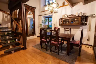 Ein Sitzbereich in der Unterkunft Ferienhaus Haus am Pütz