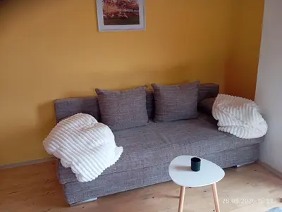 Ein Sitzbereich in der Unterkunft Wollwerkstatt Vulkaneifel