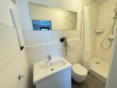 Ein Badezimmer in der Unterkunft Großes Apartment an der Loreley