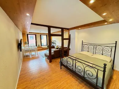 Ein Bett oder Betten in einem Zimmer der Unterkunft Großes Apartment an der Loreley