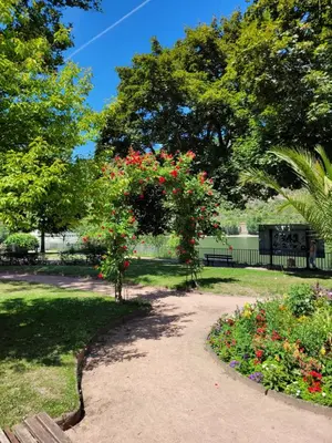 Ein Garten an der Unterkunft Urlaub am Rhein, Ferienwohnung mit Garten