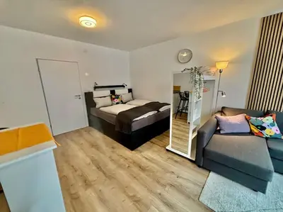 Ein Bett oder Betten in einem Zimmer der Unterkunft Auszeit am Rhein 1 - Rhinelove