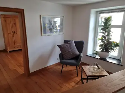 Ein Sitzbereich in der Unterkunft Ferienhaus Klein Venedig