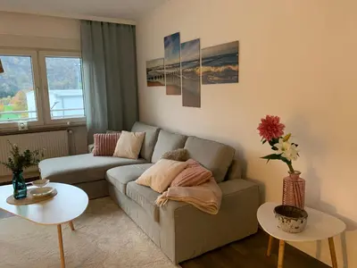 Ein Sitzbereich in der Unterkunft Ferienwohnung am Lahnpark