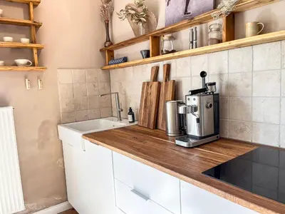 Küche/Küchenzeile in der Unterkunft Minimalus Koblenz Apartment I mit Whirlpool