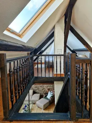 Ein Bett oder Betten in einem Zimmer der Unterkunft Antikes Haus an der Mosel