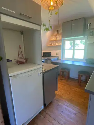 Küche/Küchenzeile in der Unterkunft gemütliche rustikale Wohnung mit Kamin und optionalem Whirlpool