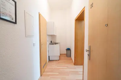 Küche/Küchenzeile in der Unterkunft Modernes City-Studio Universität Koblenz