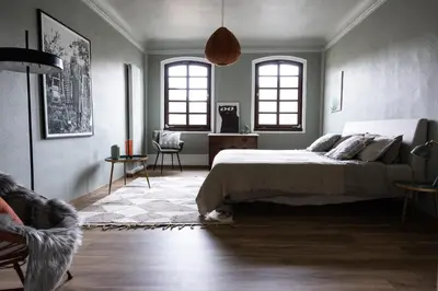Ein Bett oder Betten in einem Zimmer der Unterkunft Haus Engelhardt Design Wohnung Heidi mit Burgblick