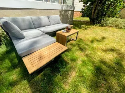 Ein Garten an der Unterkunft FeWo I Glücksmomente Bostalsee