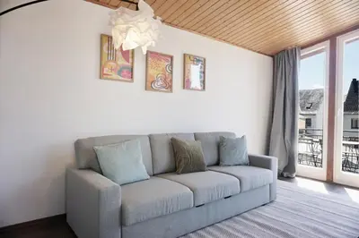 Ein Sitzbereich in der Unterkunft NEU zentrale Wohnung Netflix Balkon 4 Gäste