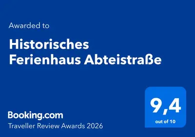 Ein Zertifikat, Auszeichnung, Logo oder anderes Dokument, das in der Unterkunft Historisches Ferienhaus Abteistraße ausgestellt ist