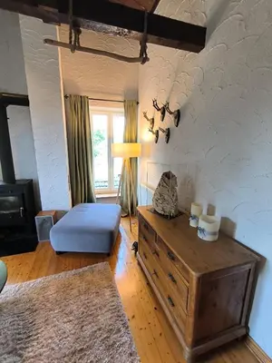 Ein Bett oder Betten in einem Zimmer der Unterkunft Natur und Wellness ''auf der Hardt'' -Jacuzzi- Sauna- Kinderausstattung- Alleinlage im Wald