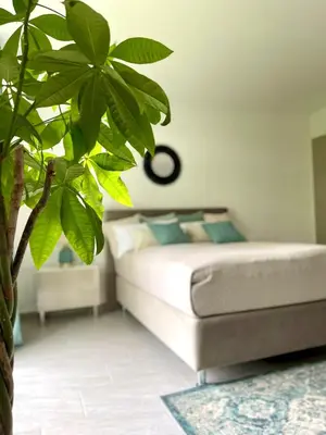 Ein Bett oder Betten in einem Zimmer der Unterkunft Apartment mit Stadtblick