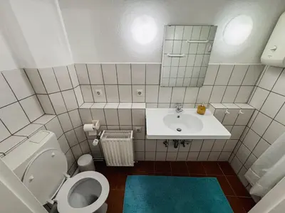 Ein Badezimmer in der Unterkunft RheinOase mit Garten für Familien & Gruppen