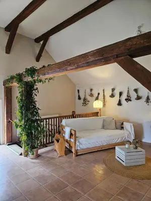 Ein Bett oder Betten in einem Zimmer der Unterkunft Ferienhaus Lindenhof