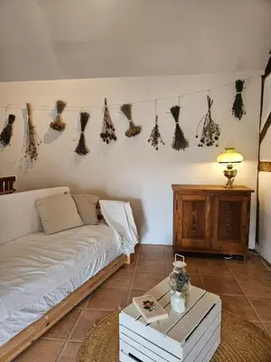 Ein Bett oder Betten in einem Zimmer der Unterkunft Ferienhaus Lindenhof