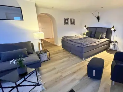 Ein Bett oder Betten in einem Zimmer der Unterkunft Apartment Eifelglück with roof terrace
