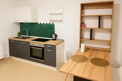 Küche/Küchenzeile in der Unterkunft Modernes Zimmer mit eigener Küche & Bad