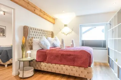 Ein Bett oder Betten in einem Zimmer der Unterkunft Modernes Scheunen-Loft