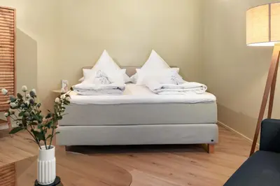 Ein Bett oder Betten in einem Zimmer der Unterkunft RheinGold Apartment I Bingen City