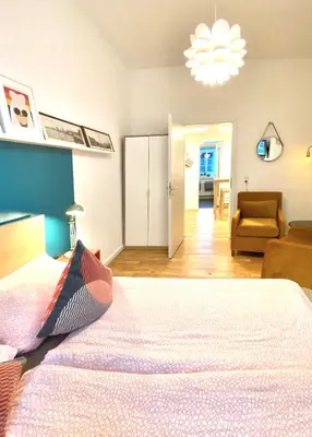 Ein Bett oder Betten in einem Zimmer der Unterkunft Über den Dächern Boppards