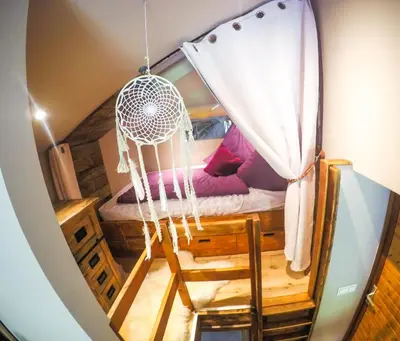 Ein Bett oder Betten in einem Zimmer der Unterkunft Ferienhaus auf der Schleuseninsel