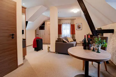Ein Sitzbereich in der Unterkunft Landhaus Müller