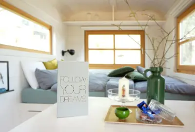 Ein Bett oder Betten in einem Zimmer der Unterkunft Tiny House Dreischwesternherz