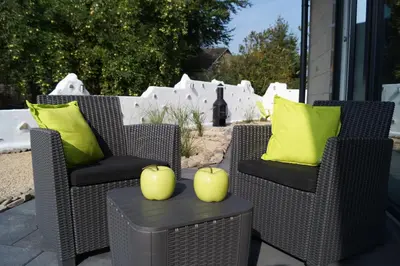 Ein Sitzbereich in der Unterkunft Ferienhaus am Apfelbaum