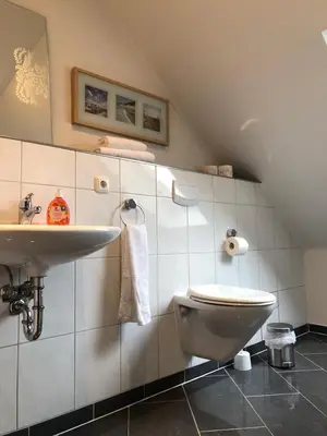 Ein Badezimmer in der Unterkunft Ferienwohnung in historischem Bauernhaus in der Eifel