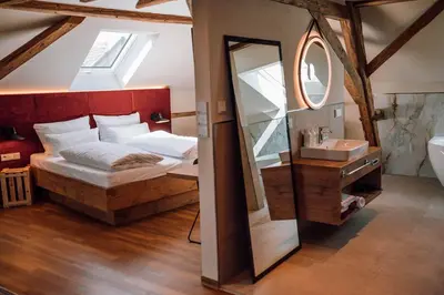 Ein Bett oder Betten in einem Zimmer der Unterkunft Schmidtburger Hof - Landhotel, Restaurant & Sauna