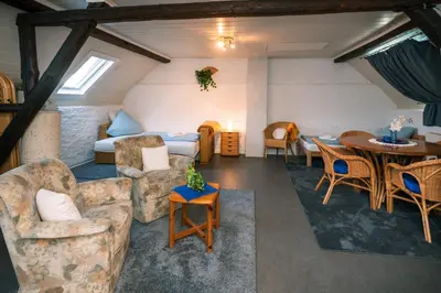 Ein Sitzbereich in der Unterkunft Ferienhaus am Fährkopf