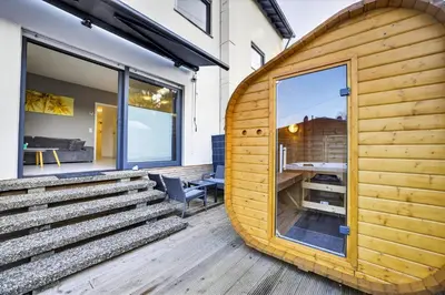 Ein Balkon oder eine Terrasse in der Unterkunft JUNIPRO Apartments Bostalsee