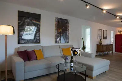 Ein Sitzbereich in der Unterkunft Ferienwohnung Vino