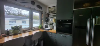 Küche/Küchenzeile in der Unterkunft Rheinblick am Rheinsteig mit Balkon und Sauna