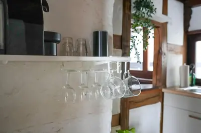Küche/Küchenzeile in der Unterkunft Charmante Fachwerk Wohnung mit Terrasse in der Altstadt